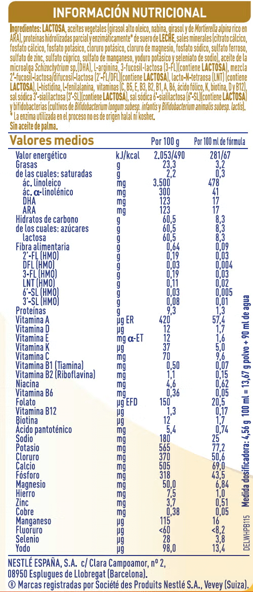 Ingredientes e información nutricional