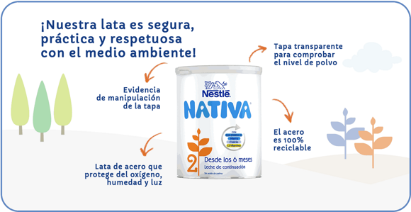 Nestlé NATIVA 2 Leche De Continuación 2 para bebés a partir de los 6 meses.  Bote de 800g : : Alimentación y bebidas