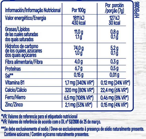 Ingredientes e información nutricional