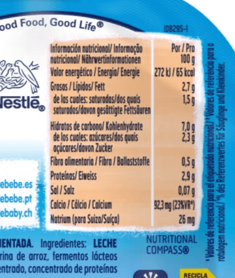 *Valores de referencia para el etiquetado nutricional