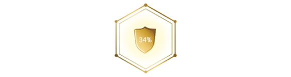 Un escudo dorado brillante con el número 34%.