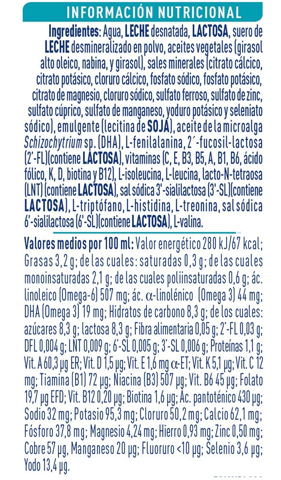 tabla de información nutricional