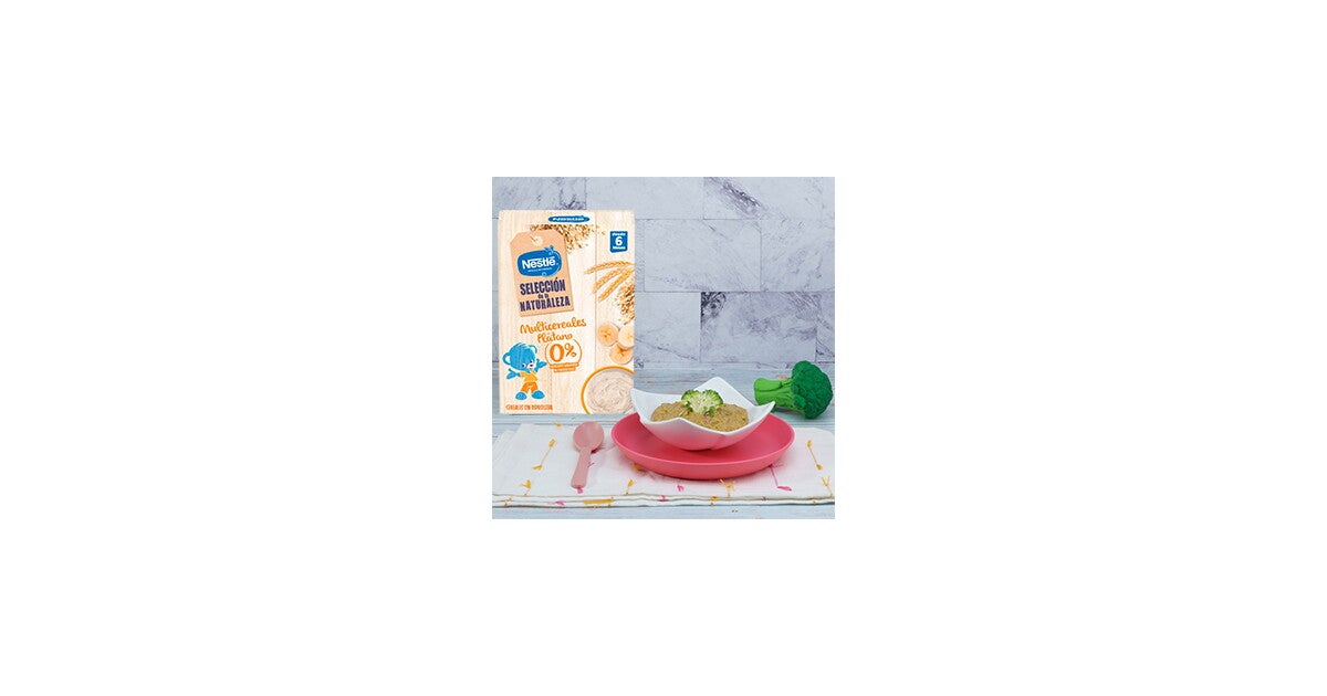 Puré de brócoli para bebés con cereales, tomate y queso