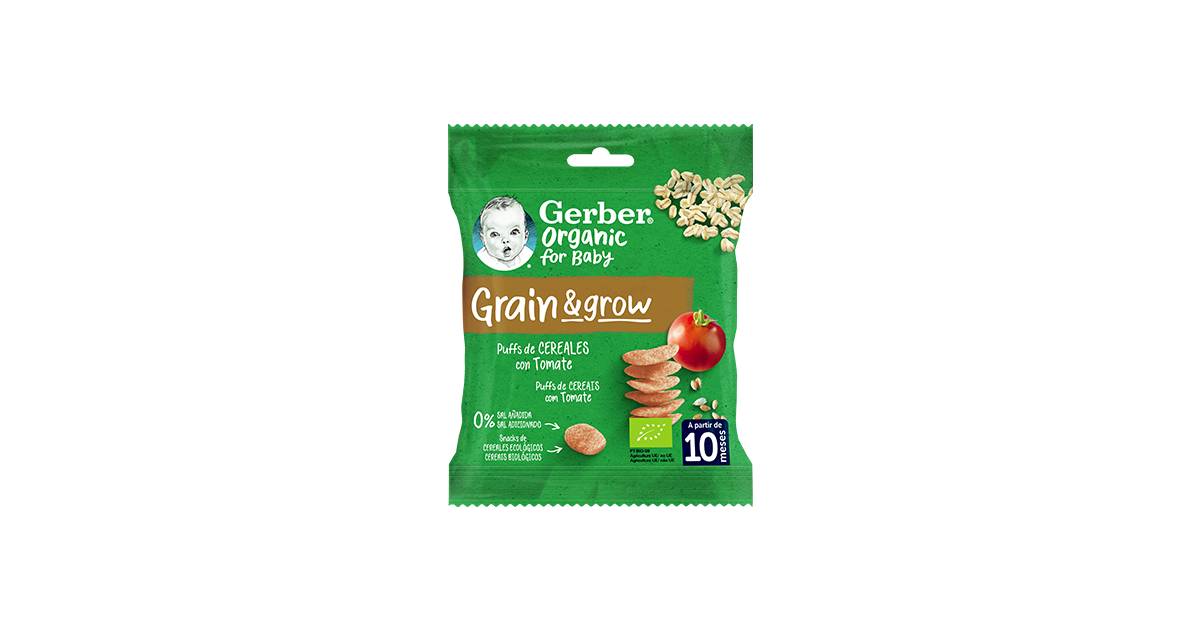 Snacks para bebés Puffs GERBER Trigo y Avena con Tomate