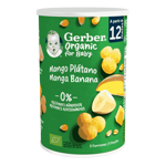 Los snacks de maíz y avena GERBER con Mango y Plátano son unos deliciosos snacks para bebés de cereales ecológicos para tu bebé. 100% ecológicos, sin azúcares añadidos y con vitamina B1.